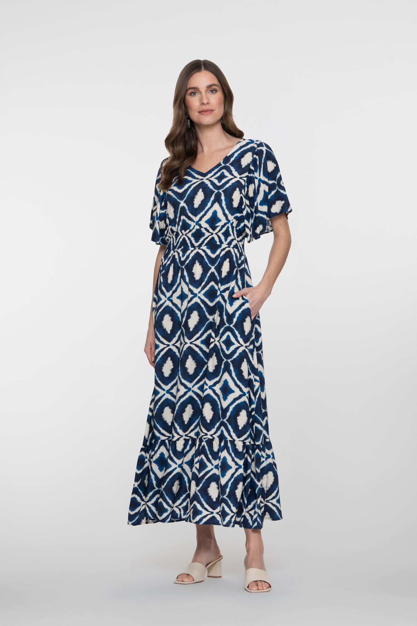 Geisha maxi jurk met V-hals en aztecprint