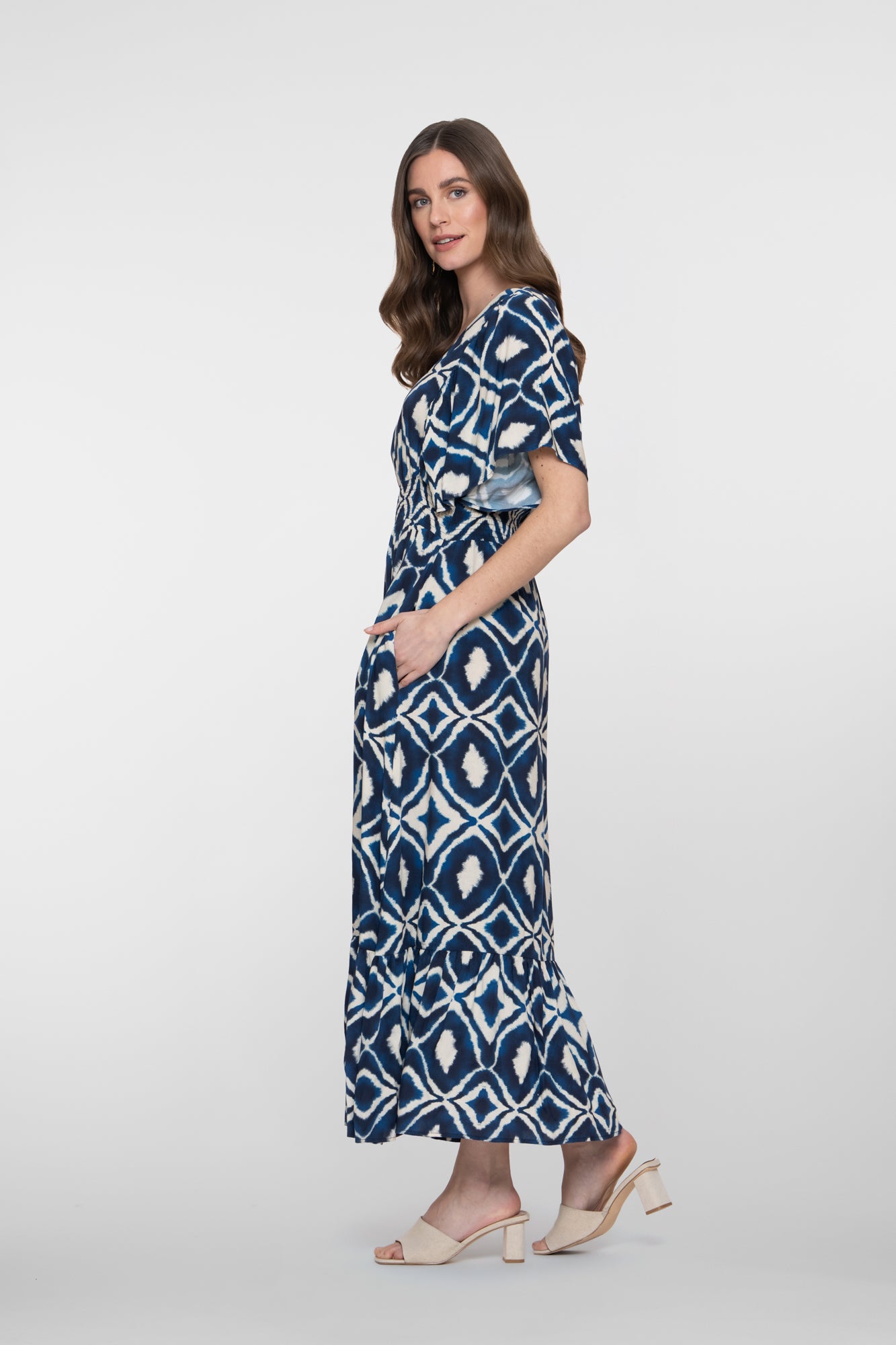 Geisha maxi jurk met V-hals en aztecprint