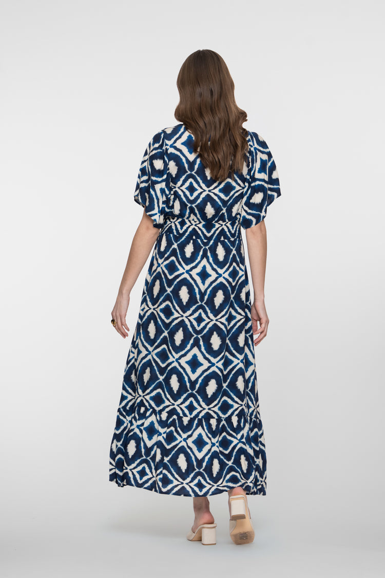 Geisha maxi jurk met V-hals en aztecprint