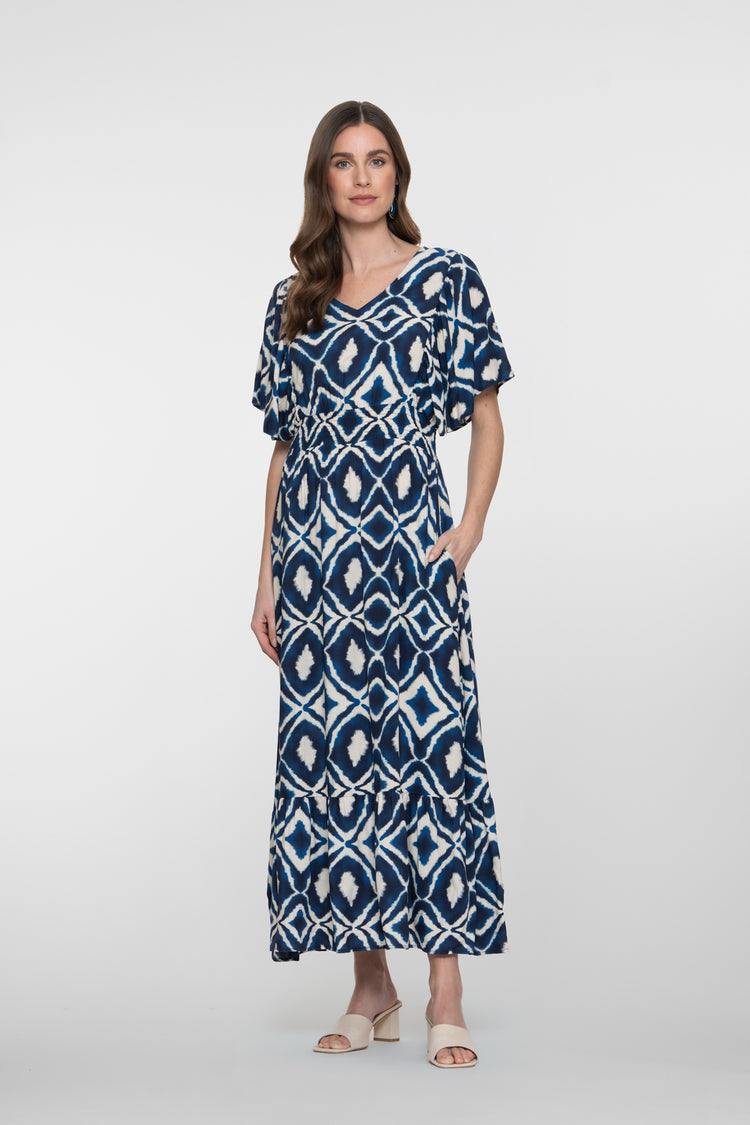 Geisha maxi jurk met V-hals en aztecprint