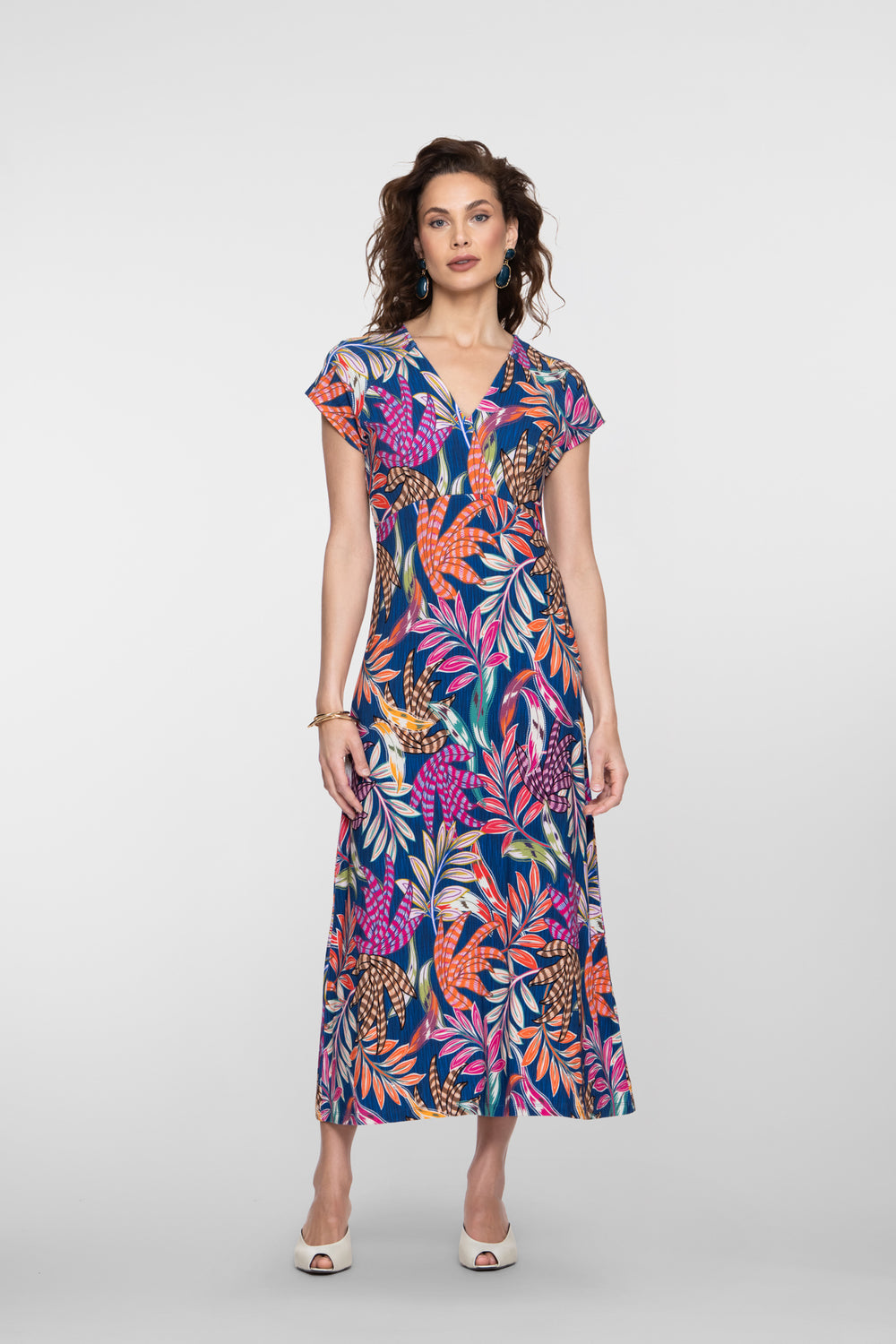 Geisha Jersey midi jurk met V-hals
