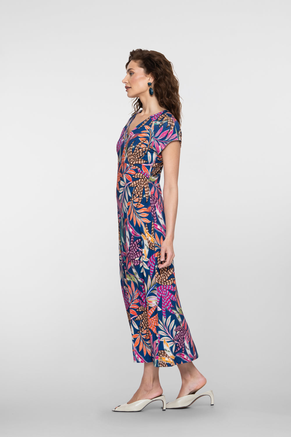 Geisha Jersey midi jurk met V-hals