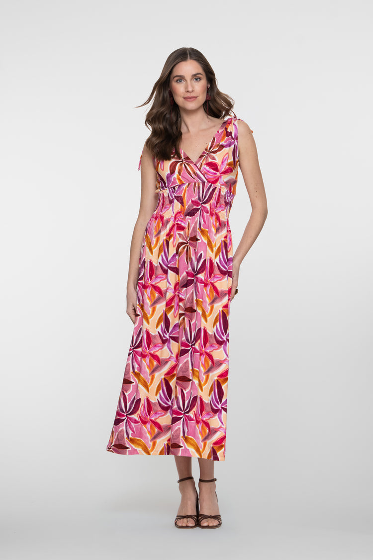 Geisha tricot maxi jurk met smock details