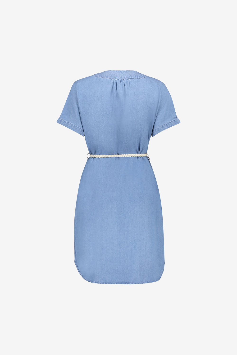 Geisha lyocell denim jurk met V-hals en strikceintuur