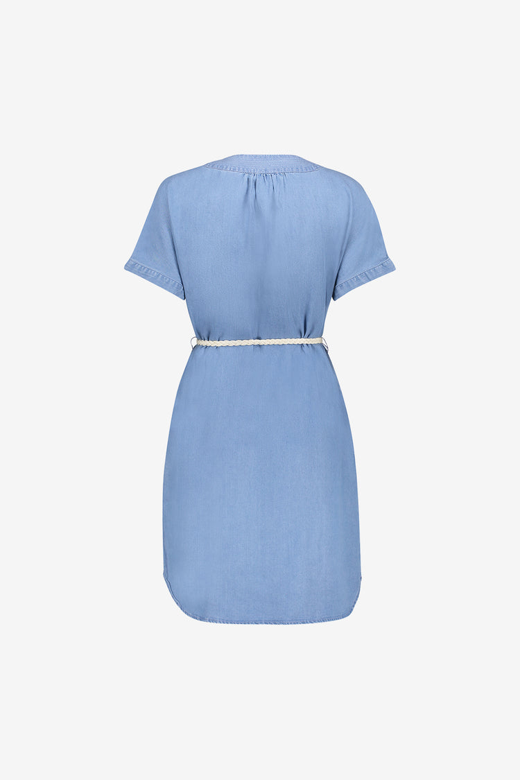 Geisha lyocell denim jurk met V-hals en strikceintuur
