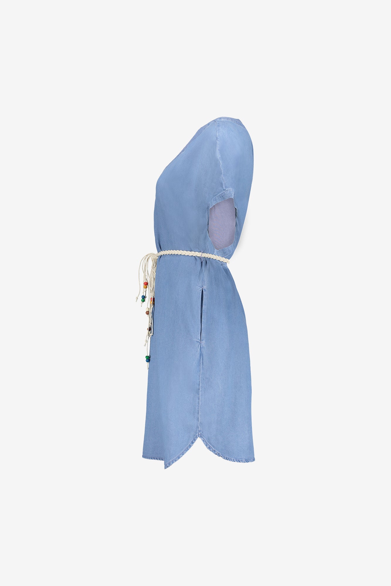 Geisha lyocell denim jurk met V-hals en strikceintuur