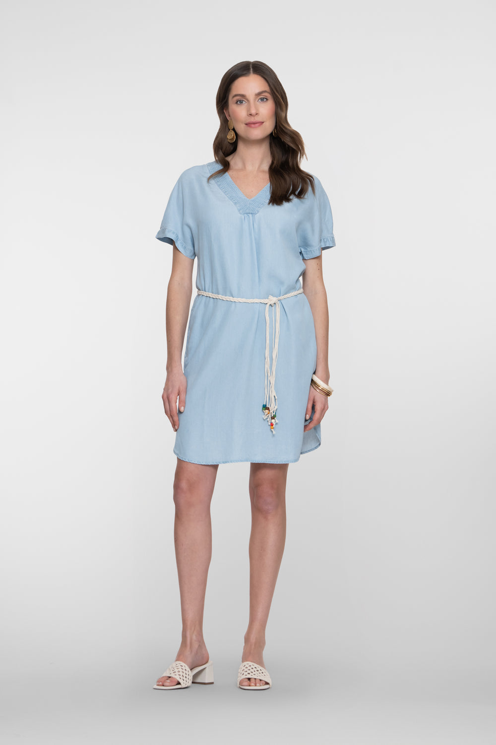Geisha lyocell denim jurk met V-hals en strikceintuur