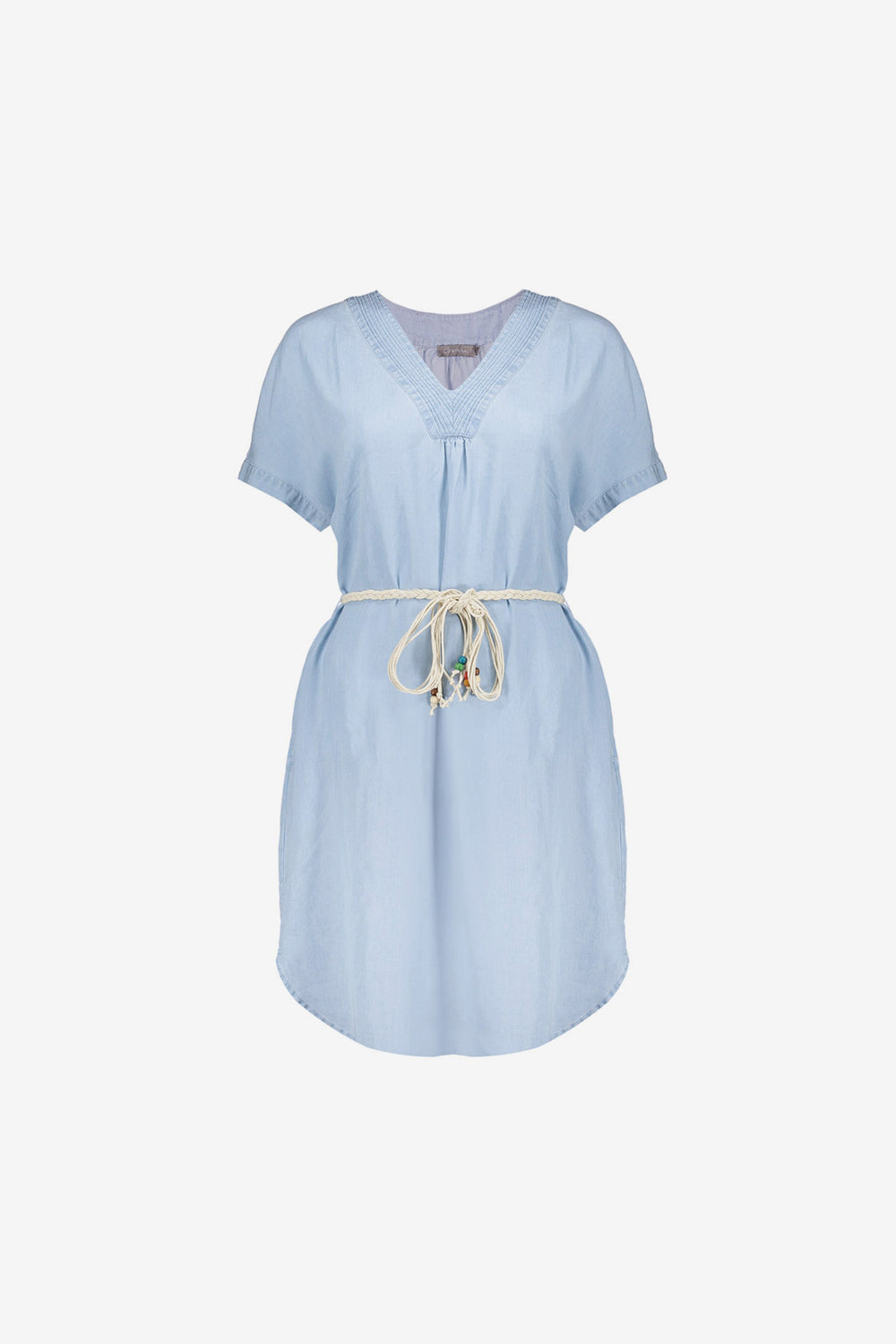Geisha lyocell denim jurk met V-hals en strikceintuur