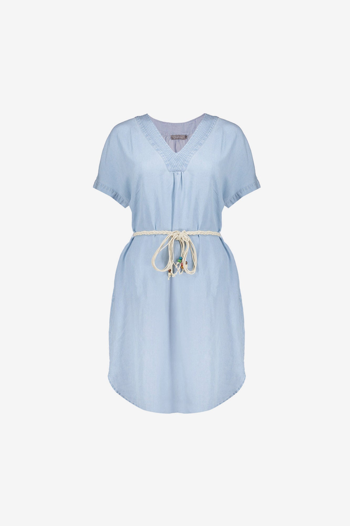 Geisha lyocell denim jurk met V-hals en strikceintuur