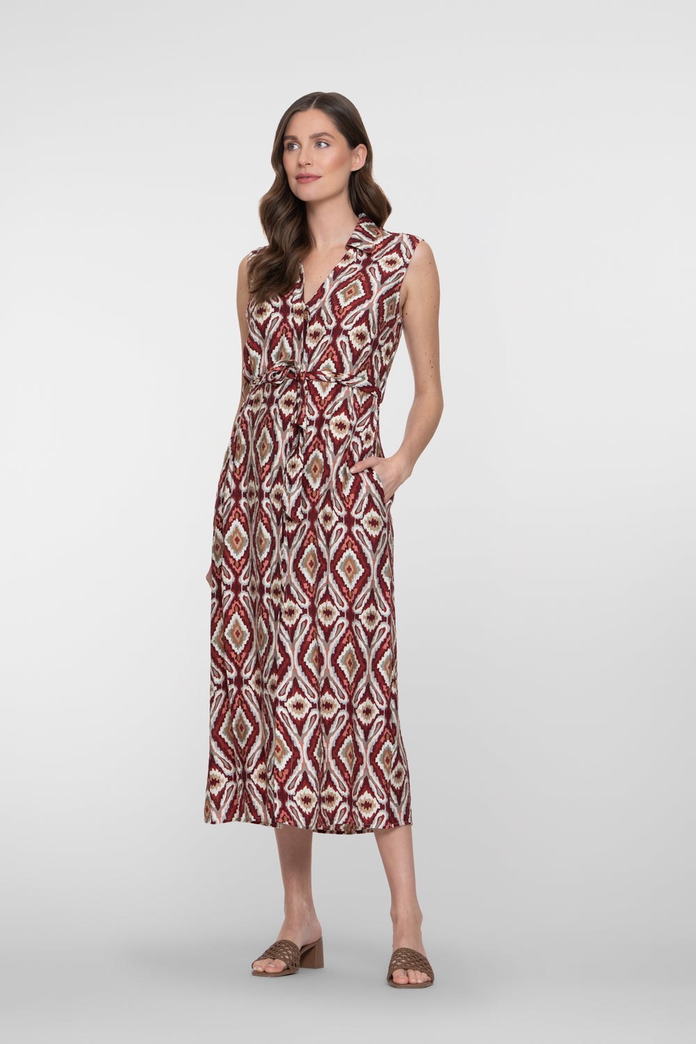 Geisha jurk met ikat print en strikceintuur