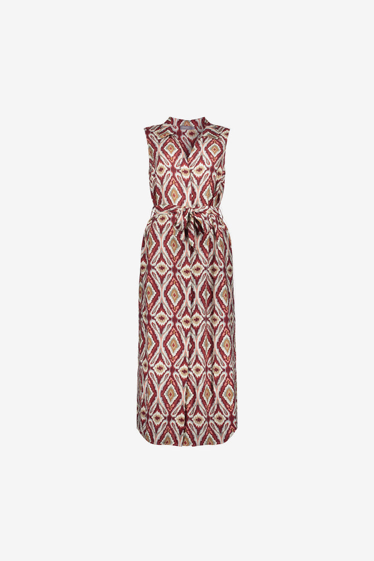 Geisha jurk met ikat print en strikceintuur