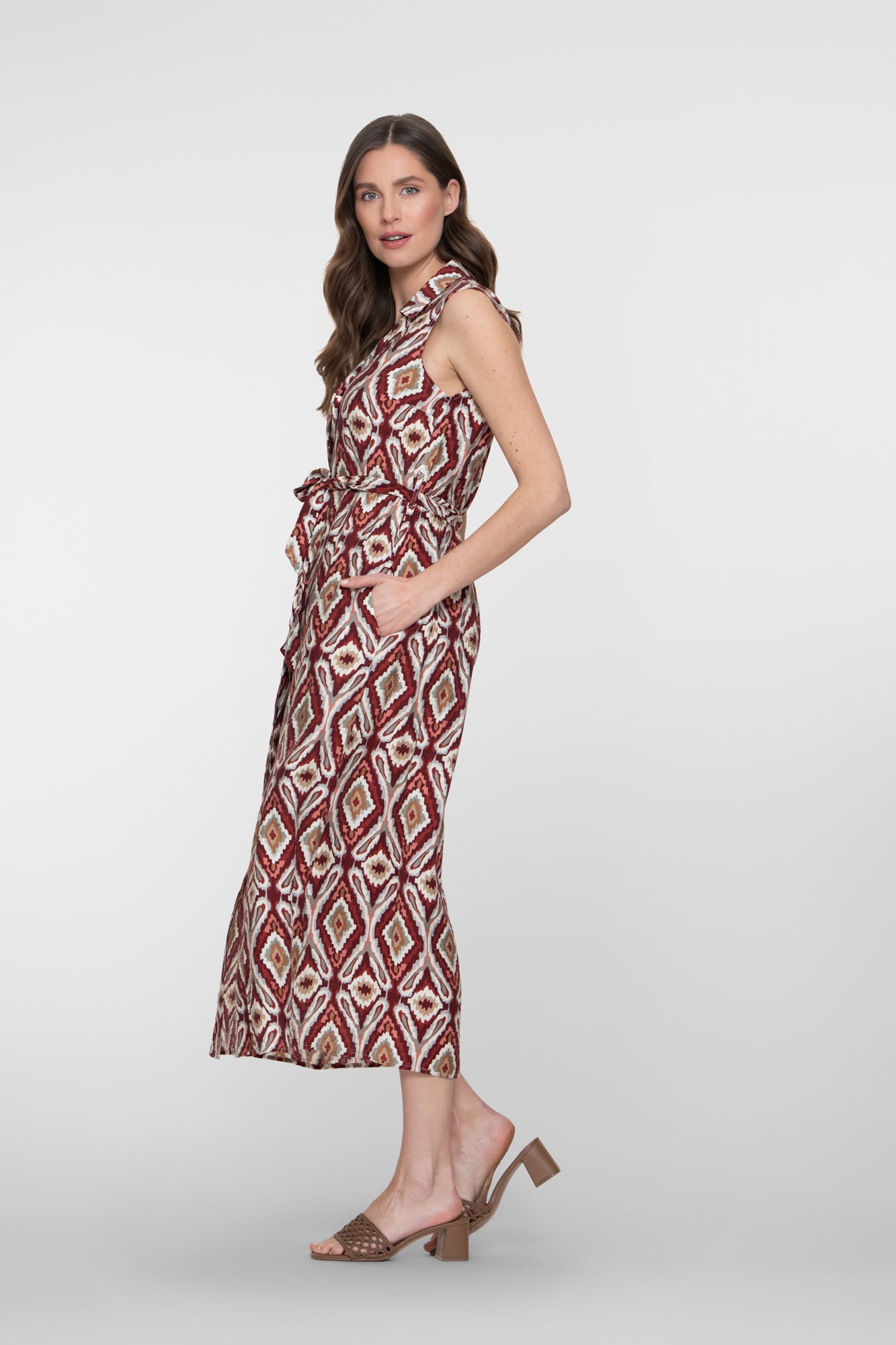 Geisha jurk met ikat print en strikceintuur