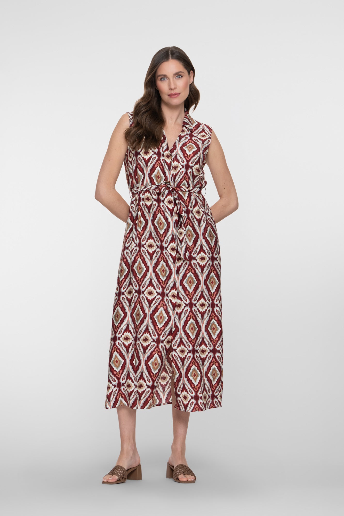 Geisha jurk met ikat print en strikceintuur