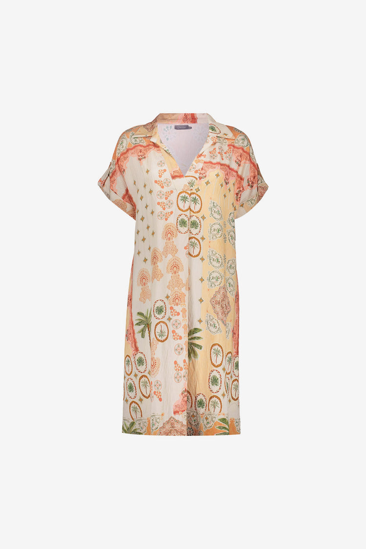 Geisha oranje shirtdress met mediterraanse print en zomerse uitstraling