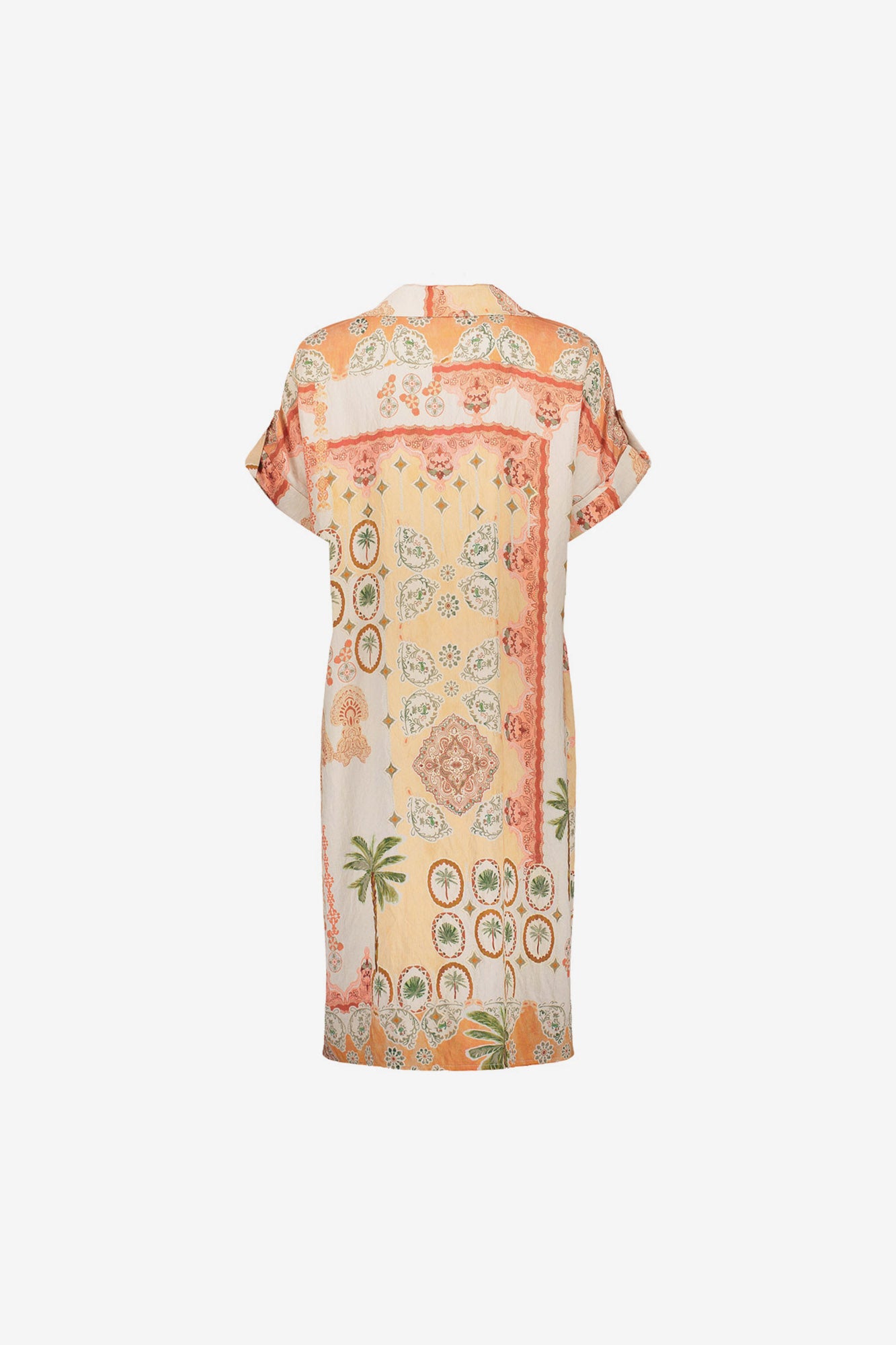 Geisha oranje shirtdress met mediterraanse print en zomerse uitstraling
