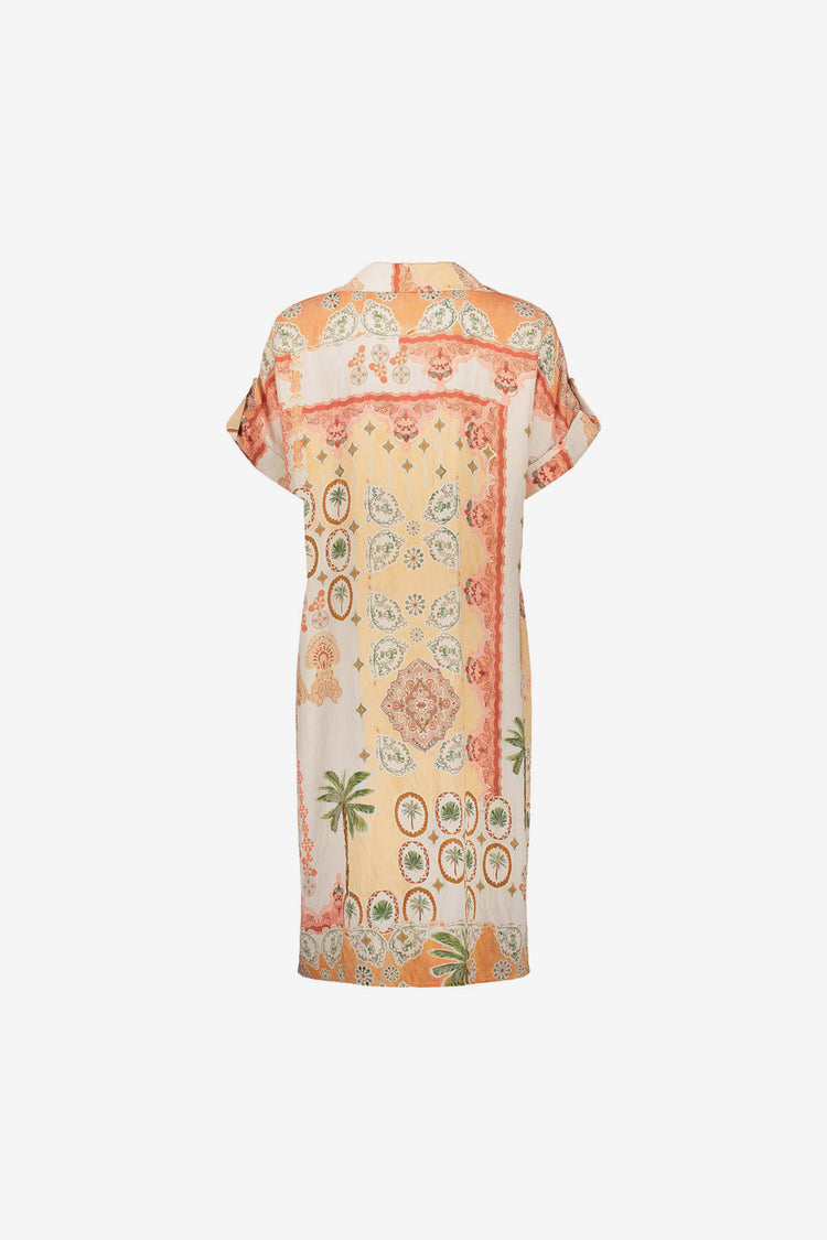 Geisha oranje shirtdress met mediterraanse print en zomerse uitstraling