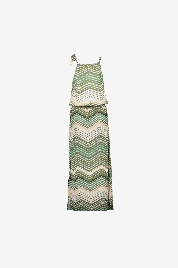 Geisha groene maxi jurk met zigzag dessin