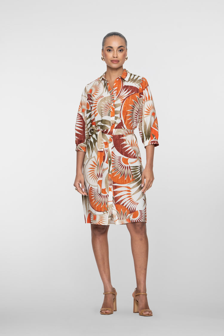Geisha oranje mini jurk met waaierprint