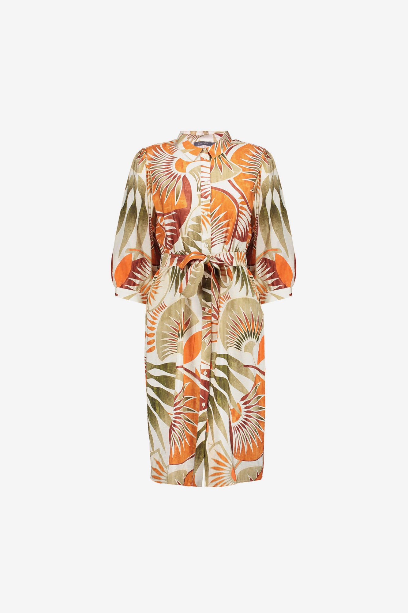 Geisha oranje mini jurk met waaierprint