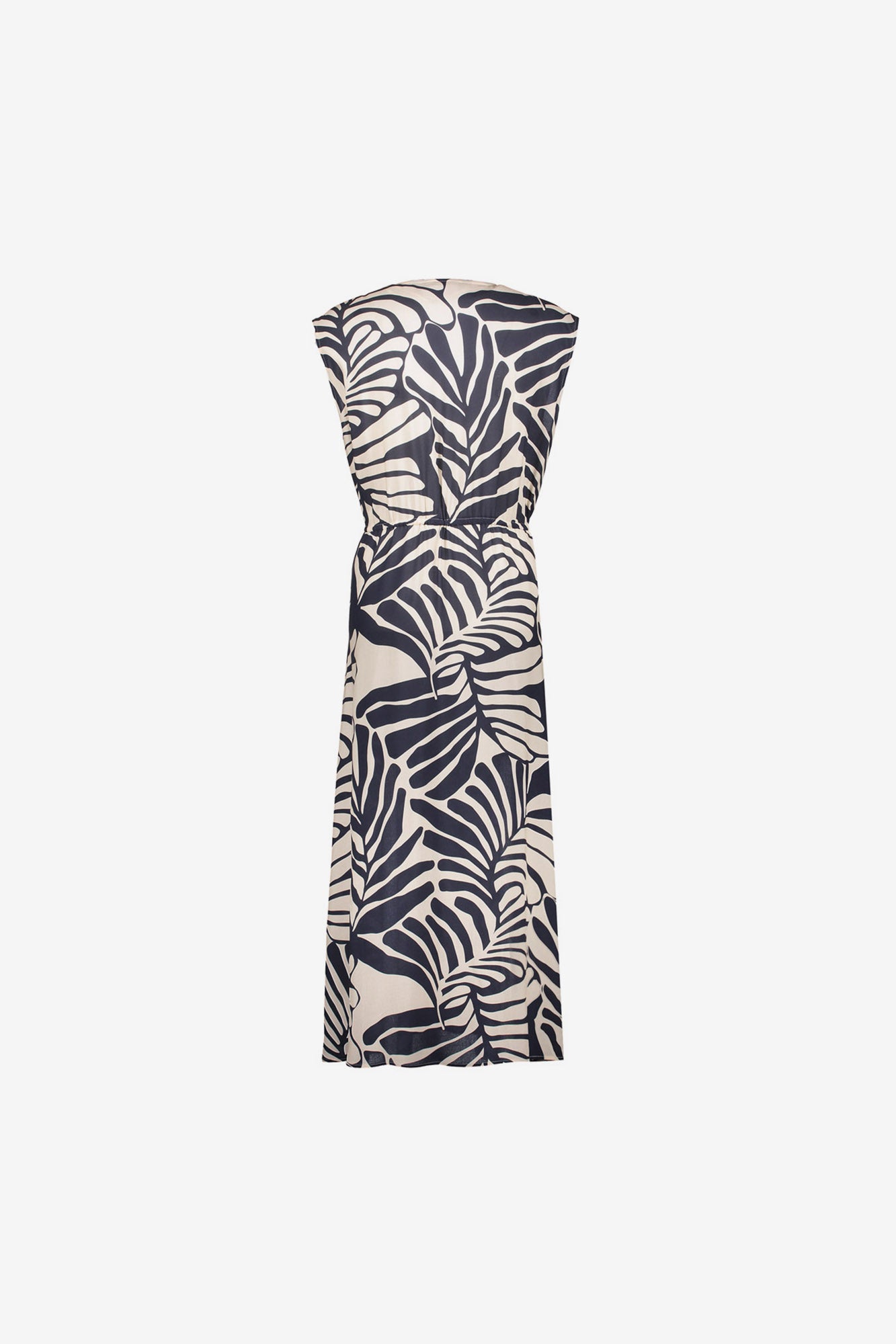 Geisha navy midi jurk met bladprint