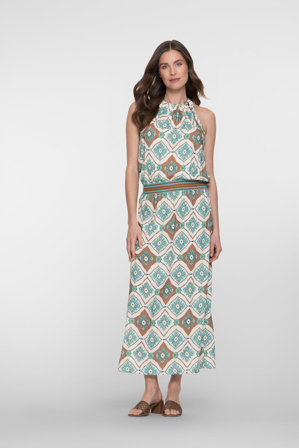 Geisha maxi jurk met halterhals en grafische print