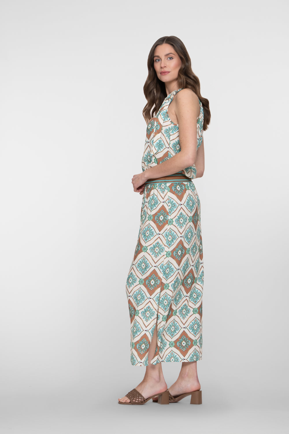 Geisha maxi jurk met halterhals en grafische print