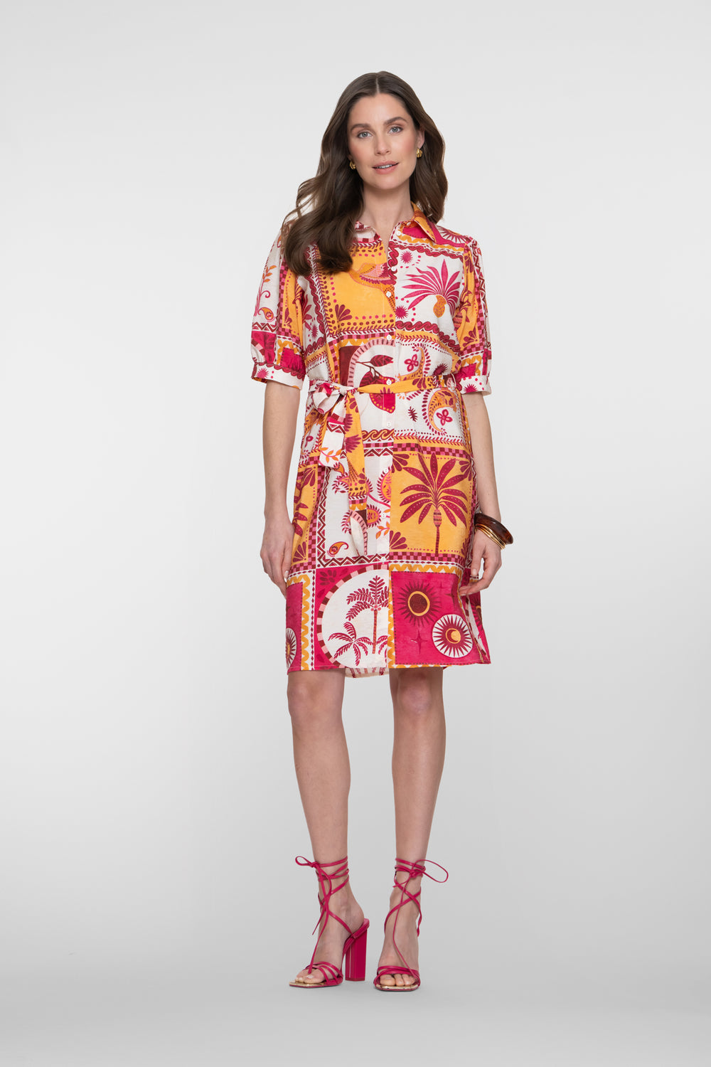 Geisha blousejurk met patchwork print en strikceintuur
