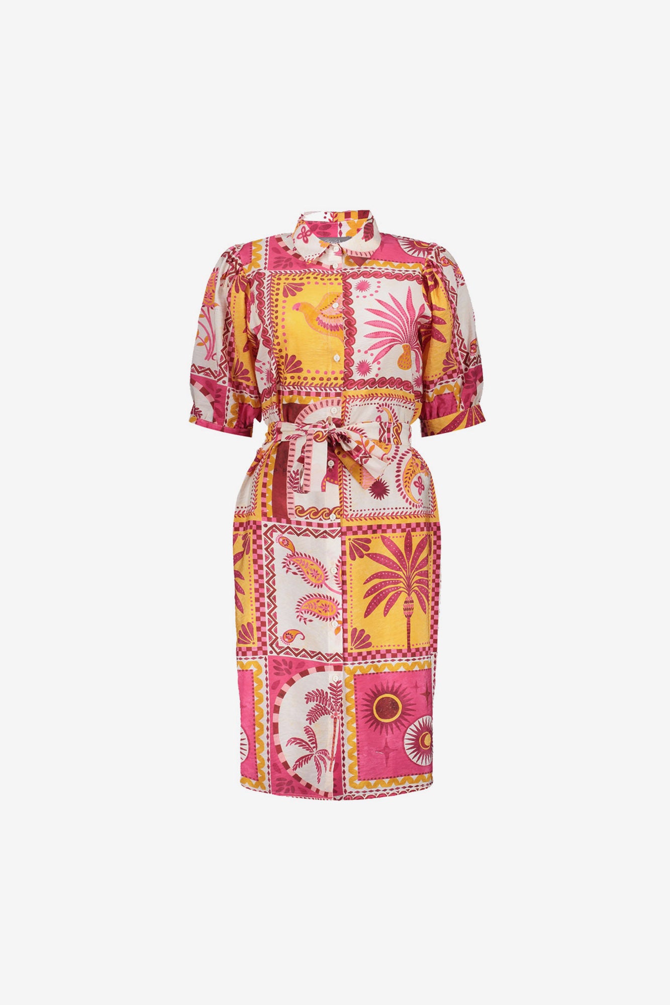 Geisha blousejurk met patchwork print en strikceintuur