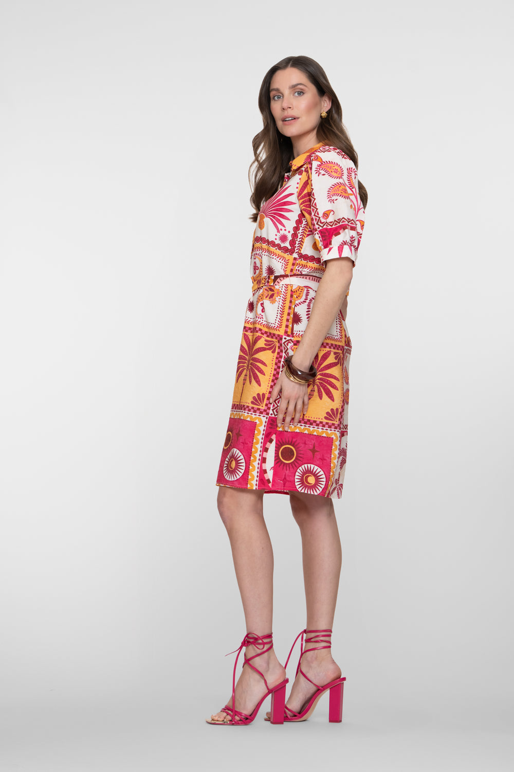 Geisha blousejurk met patchwork print en strikceintuur