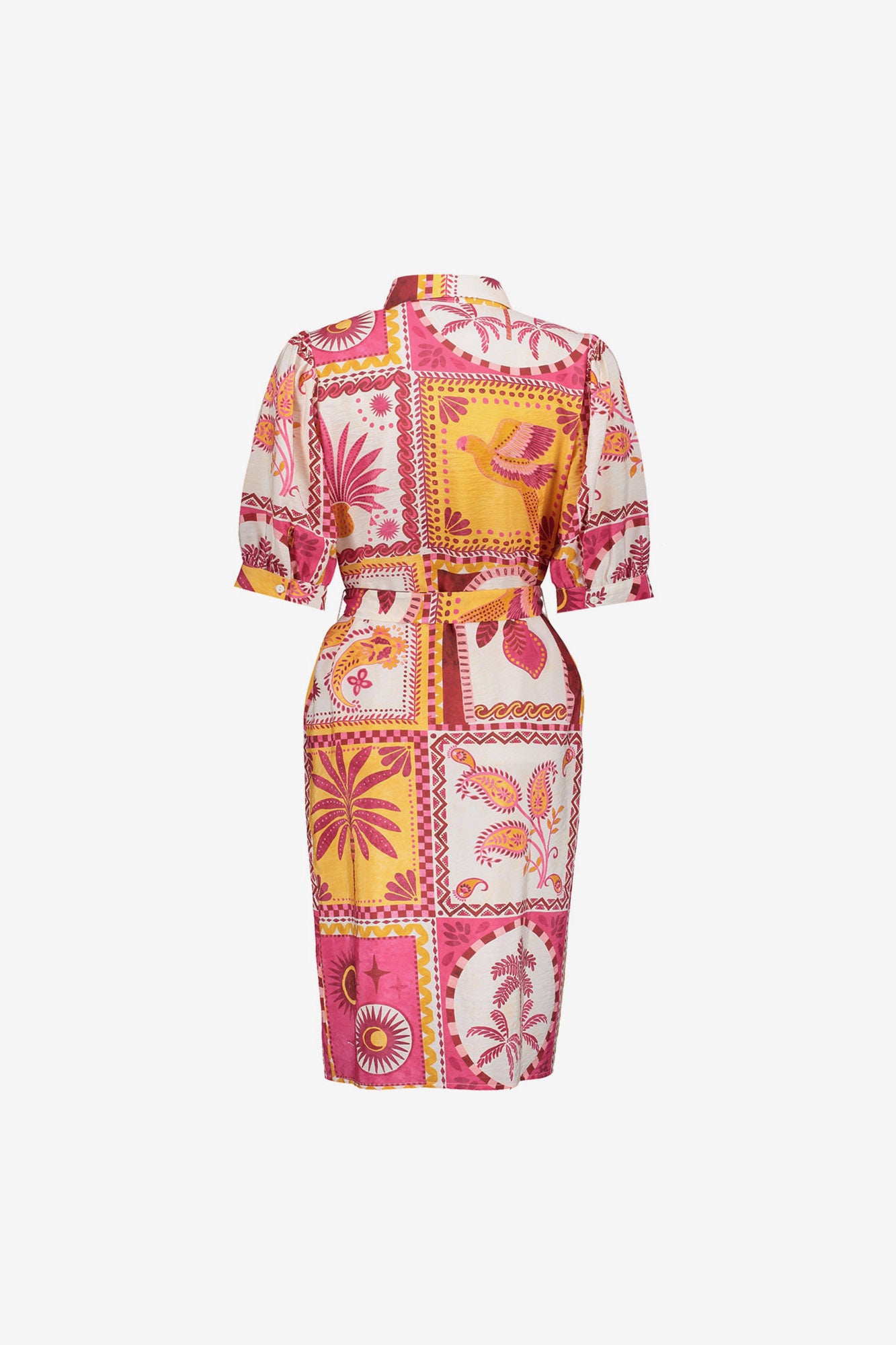 Geisha blousejurk met patchwork print en strikceintuur