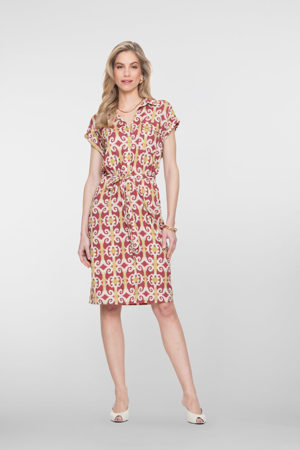 Geisha blousejurk met ikat print en strikceintuur