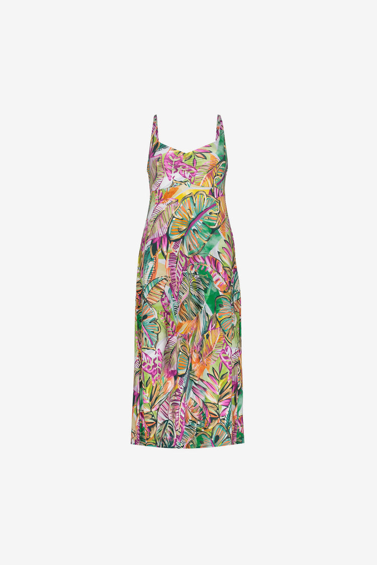 Geisha jurk met kleurrijke print en halslijn met plooival