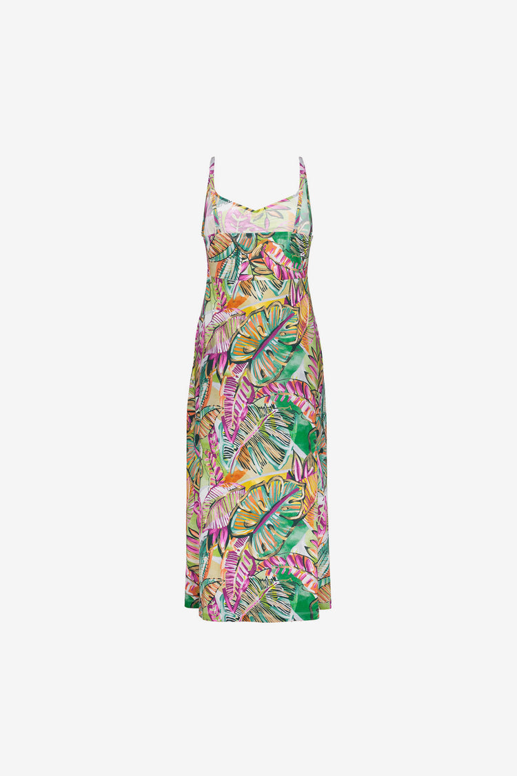 Geisha jurk met kleurrijke print en halslijn met plooival