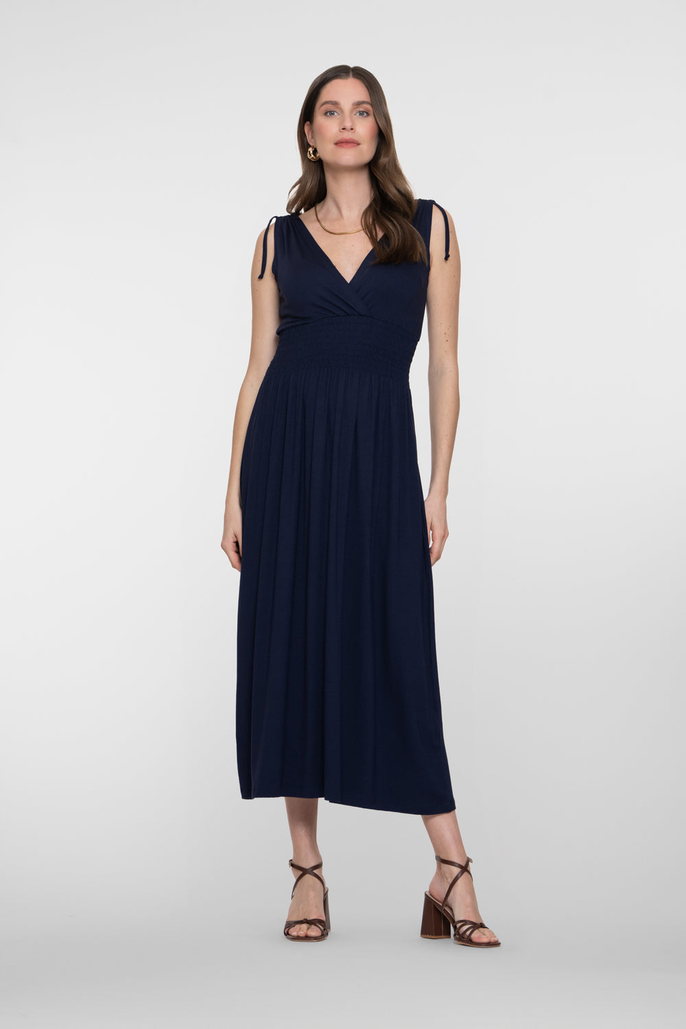 Geisha maxi jurk met overslag hals en gesmokte taille