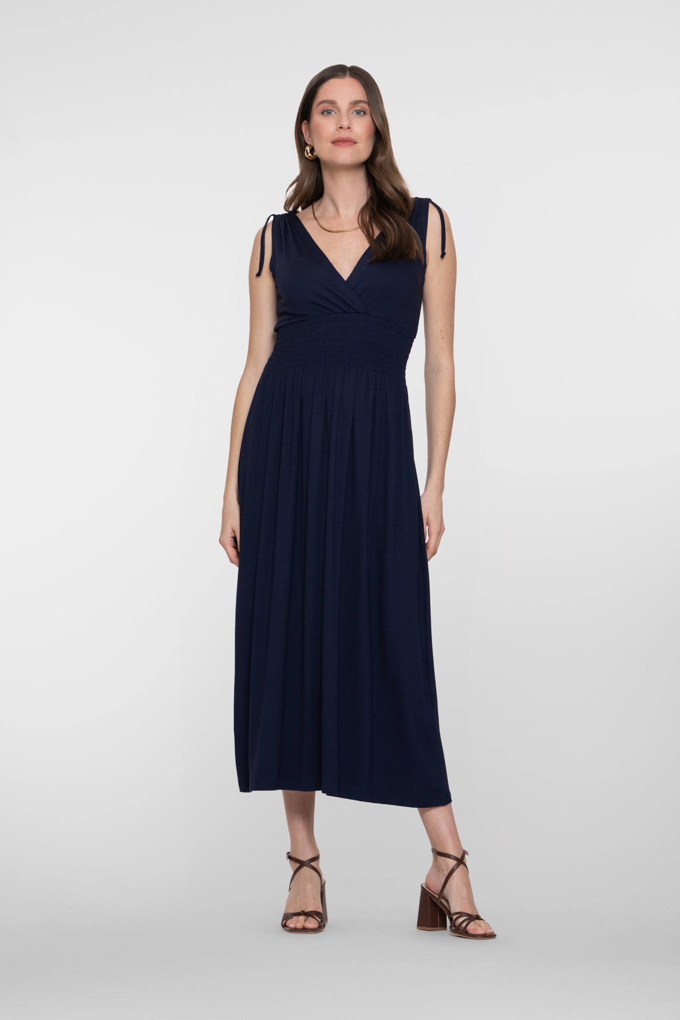 Geisha maxi jurk met overslag hals en gesmokte taille