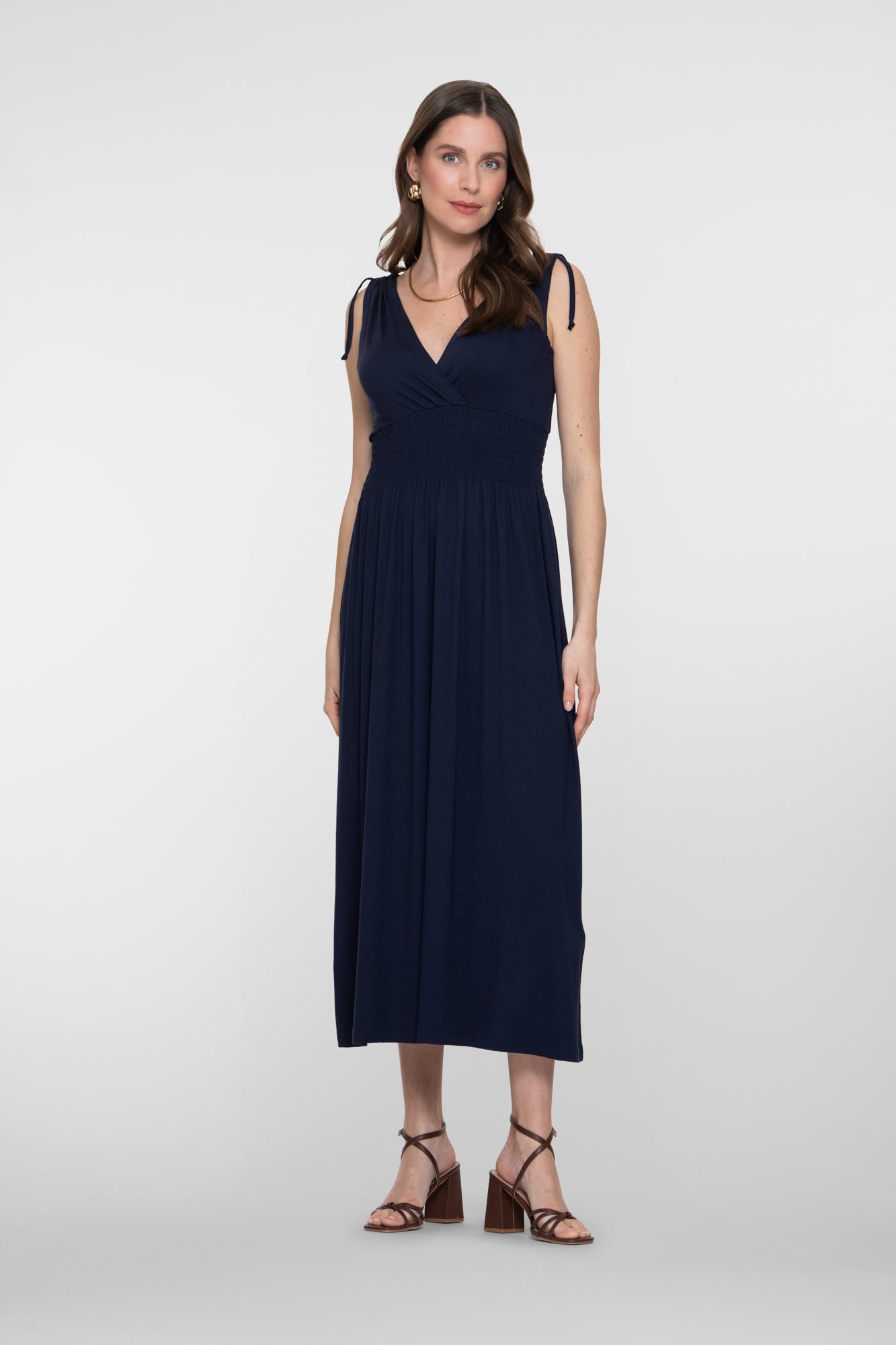 Geisha maxi jurk met overslag hals en gesmokte taille