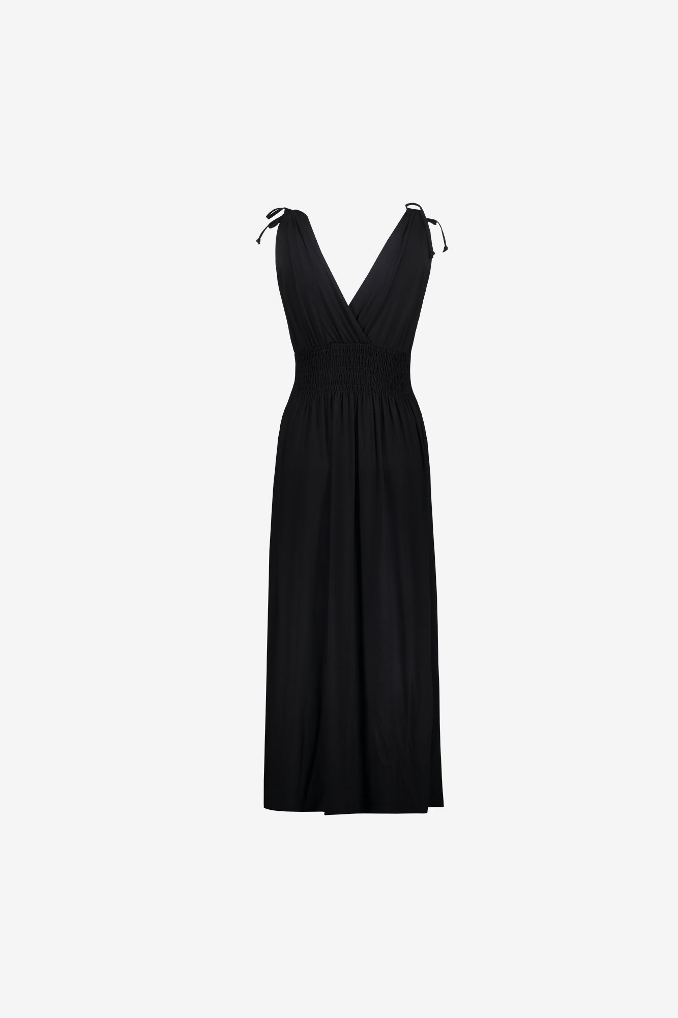 Geisha maxi jurk met overslag hals en gesmokte taille