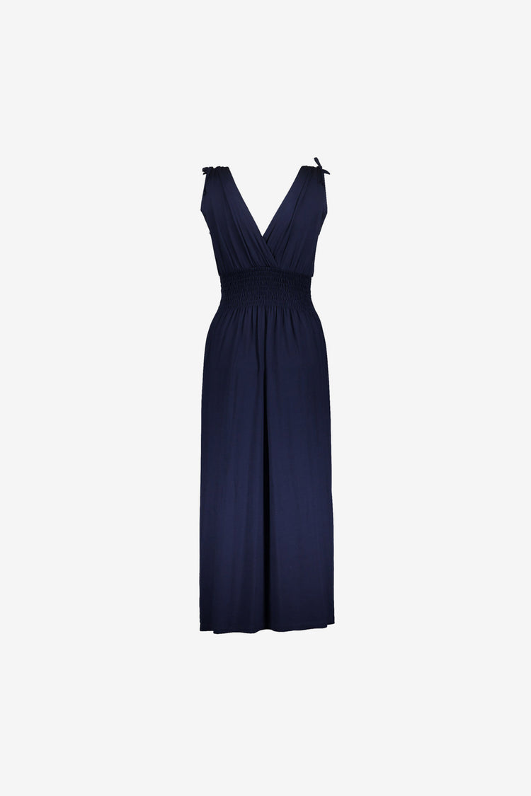 Geisha maxi jurk met overslag hals en gesmokte taille
