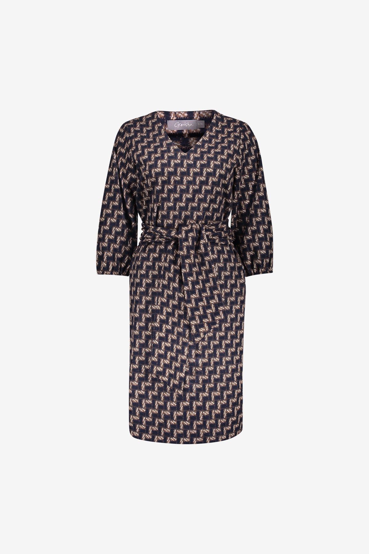Geisha jurk met geometrische print en afneembaar sjaaltje