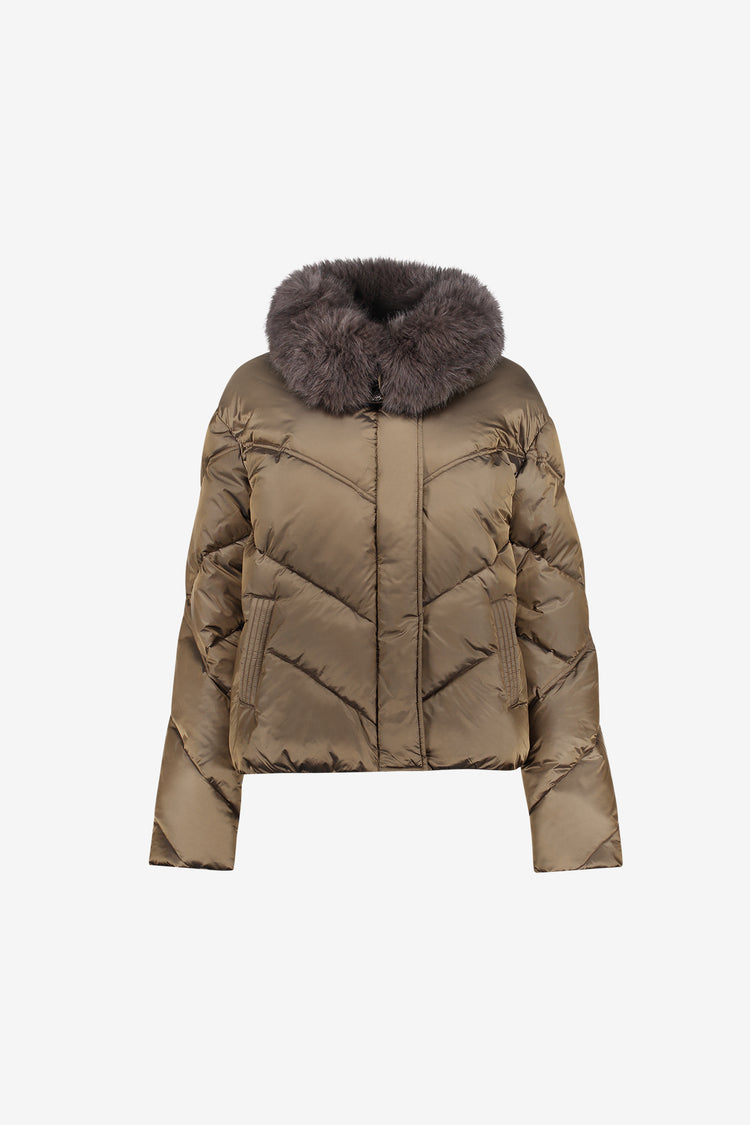 Geisha gewatteerde jas met faux fur kraag en ritssluiting