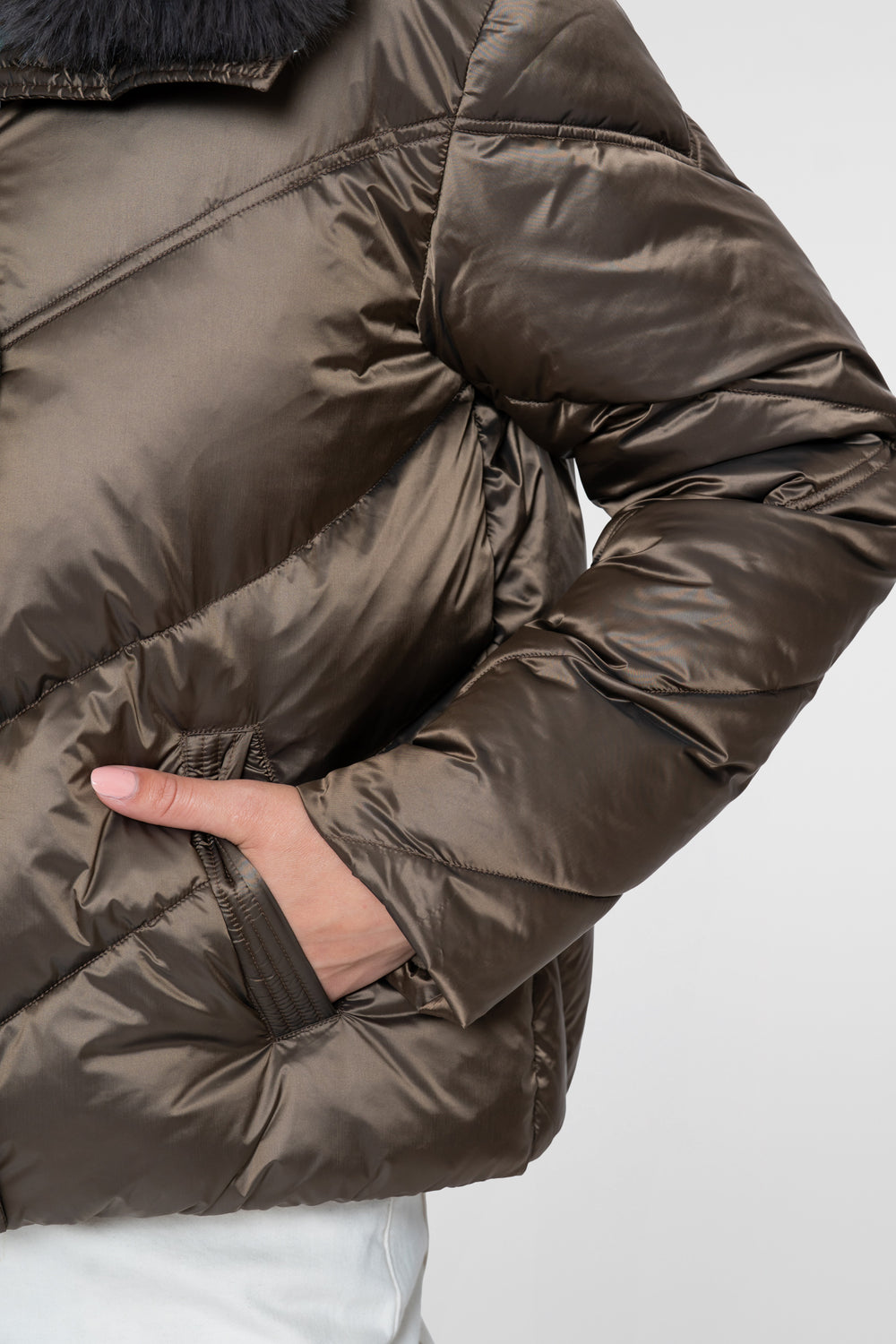 Geisha gewatteerde jas met faux fur kraag en ritssluiting