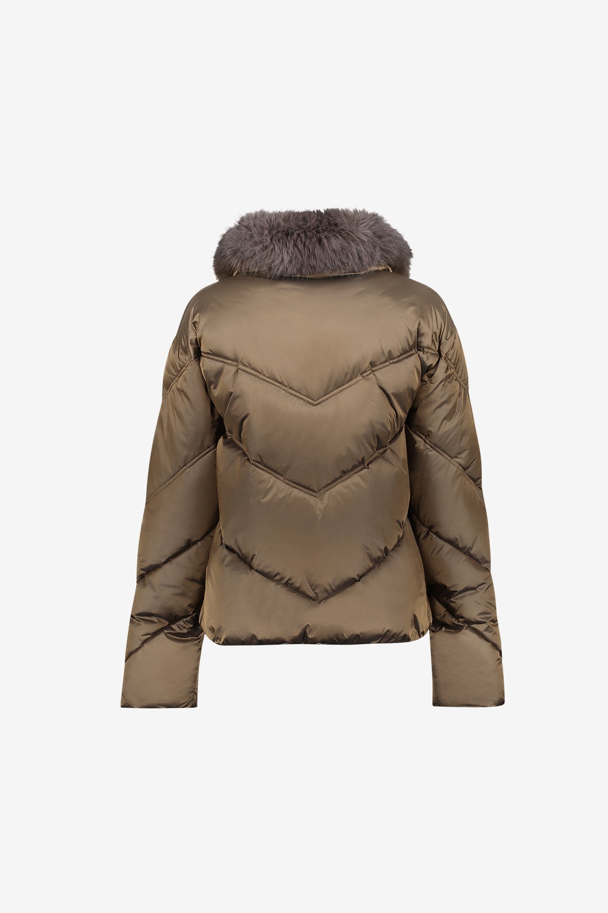Geisha gewatteerde jas met faux fur kraag en ritssluiting