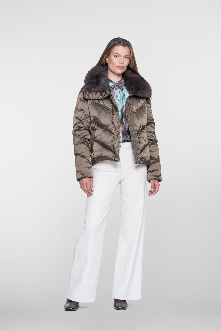 Geisha gewatteerde jas met faux fur kraag en ritssluiting