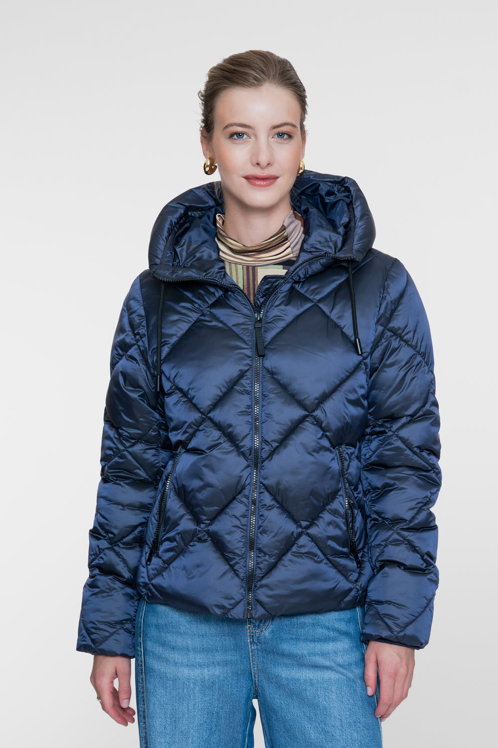Geisha gewatteerde winterjas met capuchon en ruitstiksels