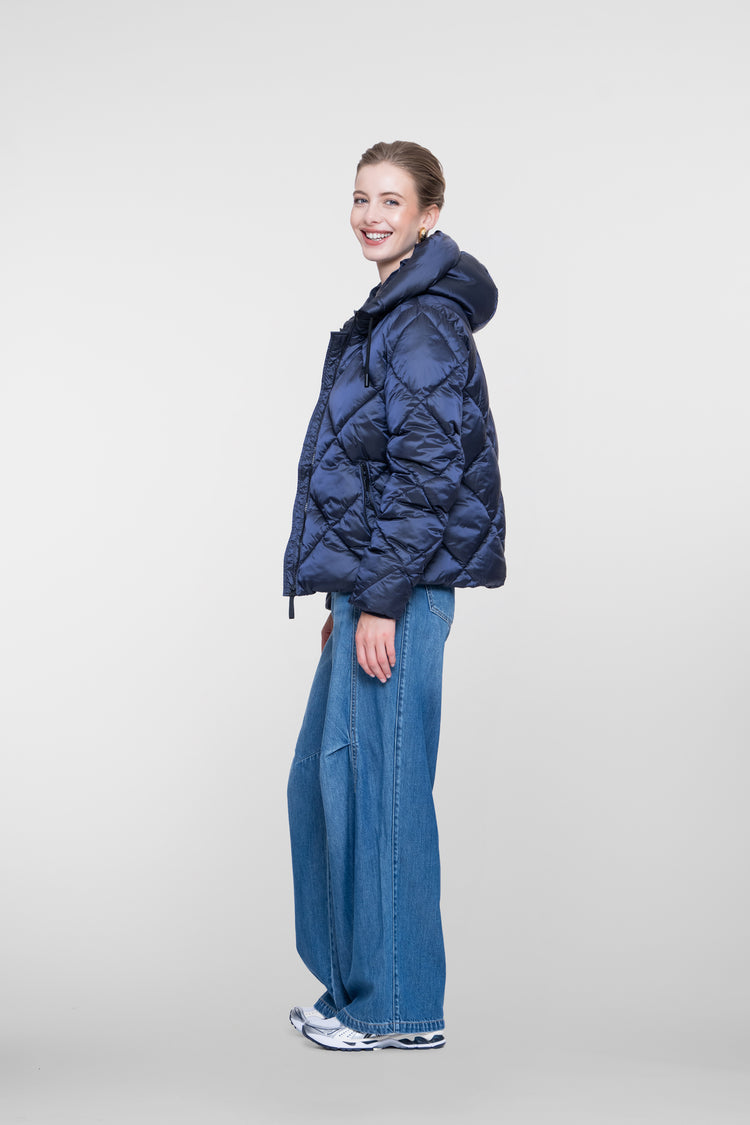 Geisha gewatteerde winterjas met capuchon en ruitstiksels