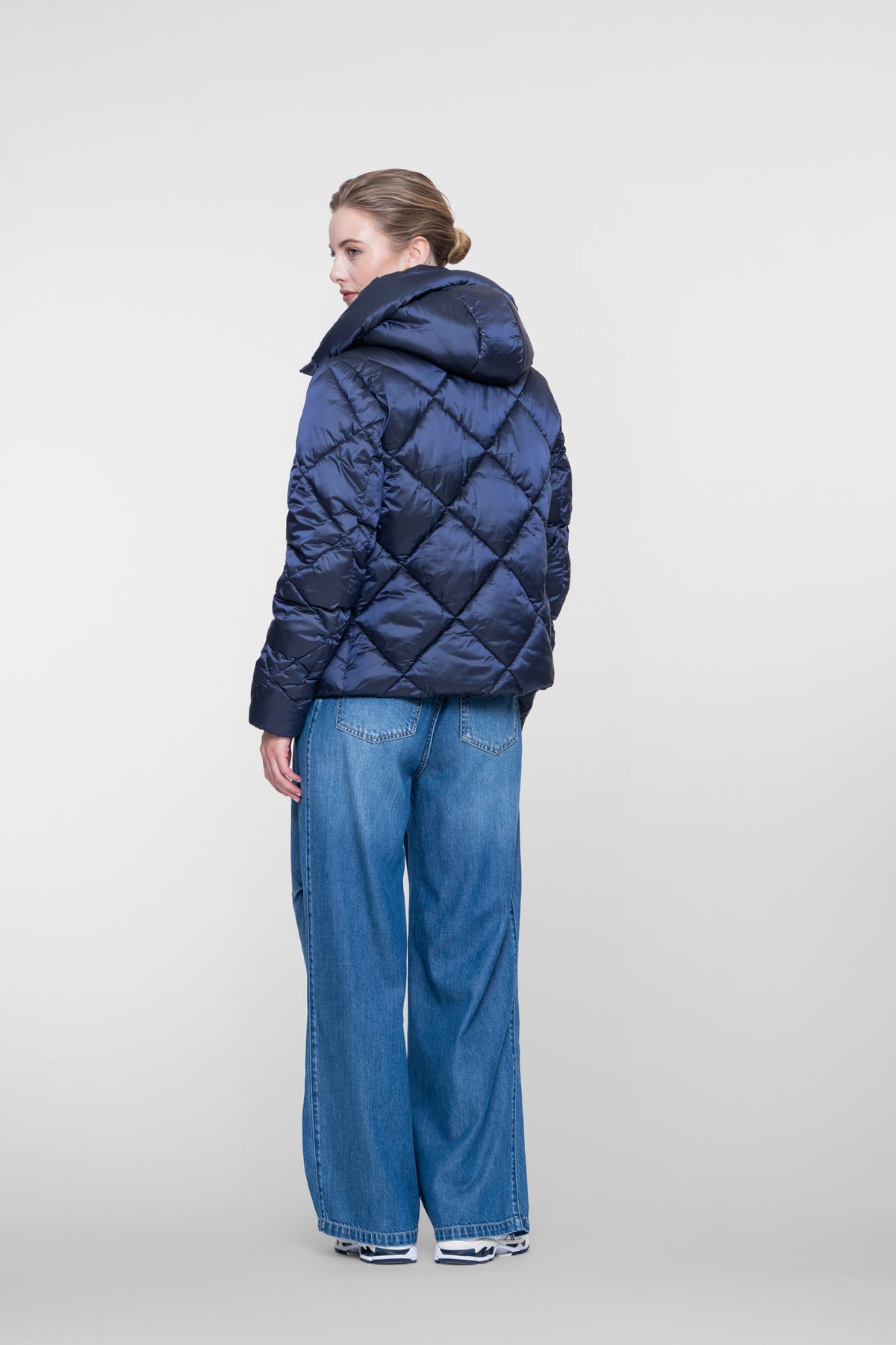 Geisha gewatteerde winterjas met capuchon en ruitstiksels