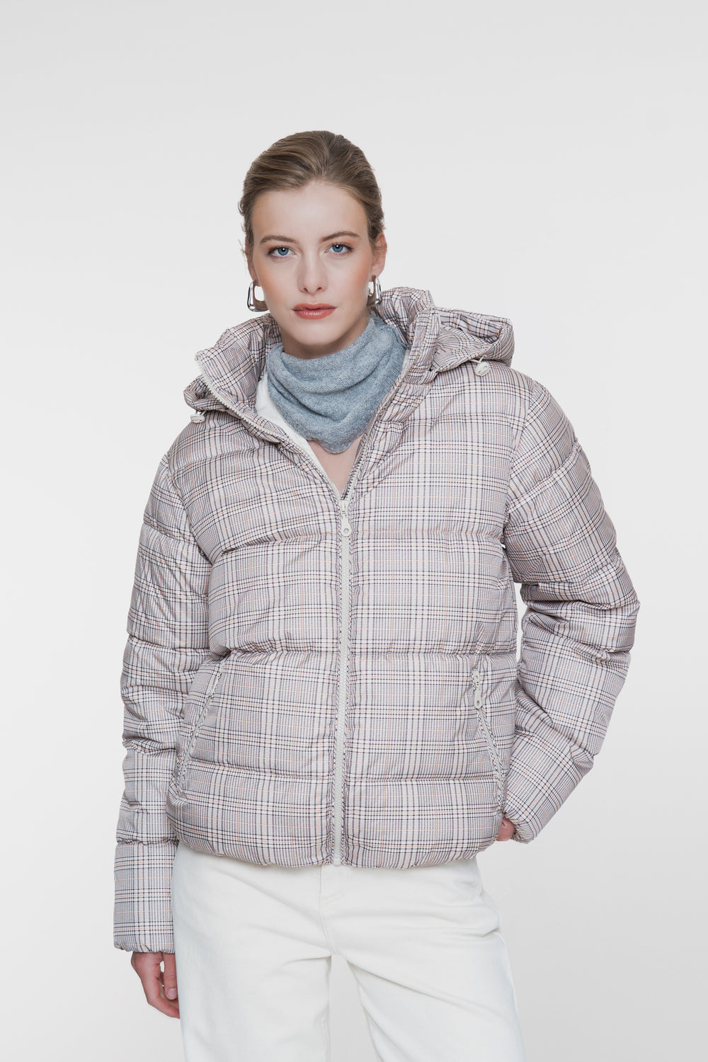 Geisha winterjas met ruitdessin en capuchon