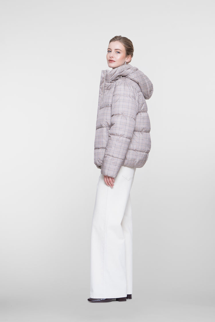 Geisha winterjas met ruitdessin en capuchon