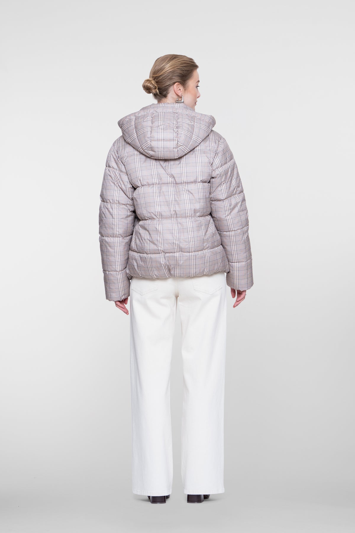 Geisha winterjas met ruitdessin en capuchon