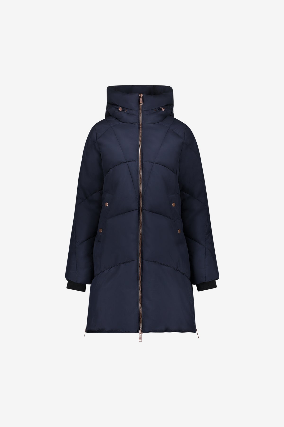 Geisha lange gewatteerde winterjas met koperkleurige details